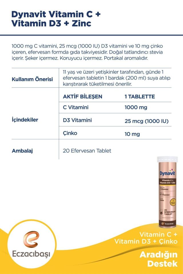 Vitamin C + Vitamin D3 + Çinko Zinc Tablet