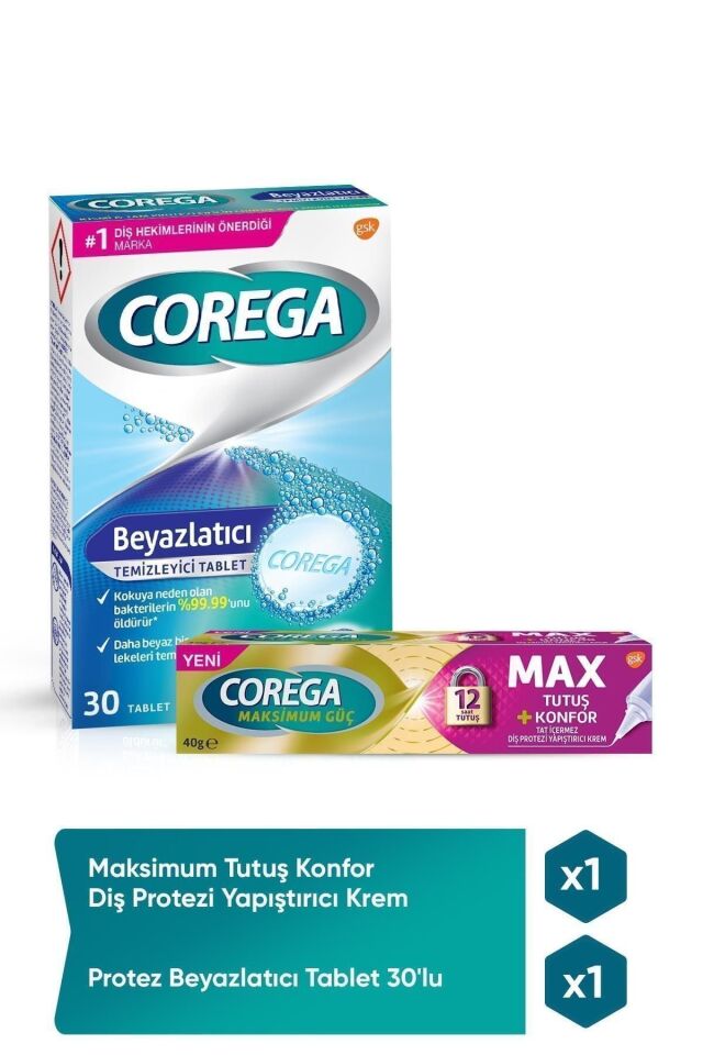 Max Tutuş & Konfor Diş Protezi Yapıştırıcı 40gr Protez Beyazlatıcı Tablet 30'lu
